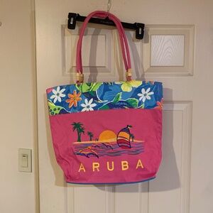 Aruba Pink Multi Print Canvas Beach/Tote Bag